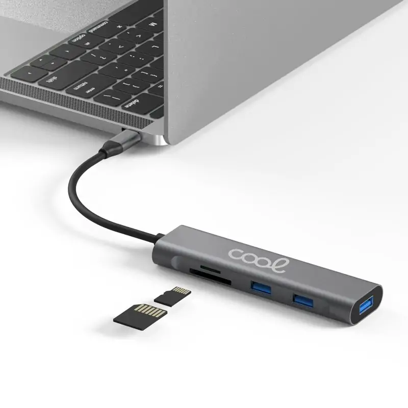 Hub Tipo-C Universal COOL 5 en 1 Aluminio (3 x USB 3.0 + SD + Micro SD) - Imagen 2
