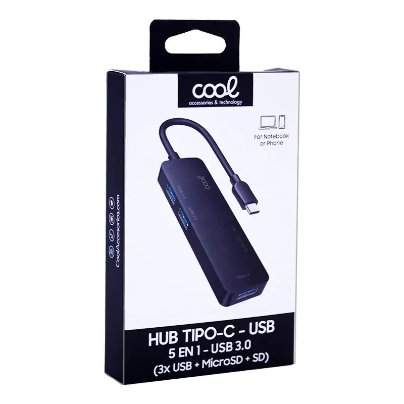 Hub Tipo-C Universal COOL 5 en 1 Aluminio (3 x USB 3.0 + SD + Micro SD) - Imagen 3
